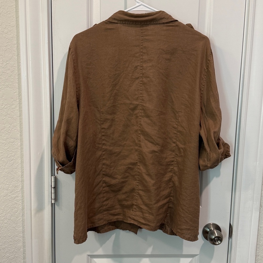 Chaus Brown Linen Button-down Shirt - Picture 8 of 11